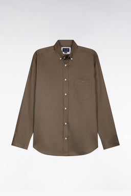 Khaki piqué cotton shirt, straight cut - Image 2