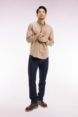 Chemise en coton piqué beige coupe droite - Image 3