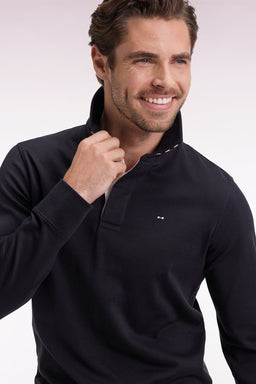 Maillot manches longues en jersey noir dessous de col rayé - Image 3