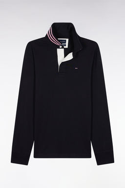 Maillot manches longues en jersey noir dessous de col rayé - Image 2