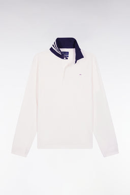 Maillot manches longues en jersey blanc dessous de col rayé - Image 2