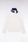 Maillot manches longues en jersey blanc dessous de col rayé