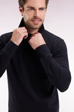Maillot à manches longues en jersey de coton épais noir broderie nœud papillon coupe droite - Image 3