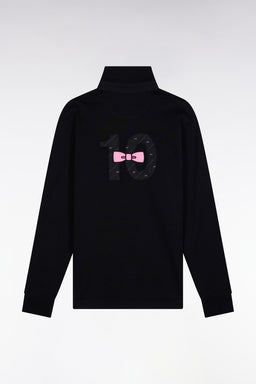 Maillot à manches longues en jersey de coton épais noir broderie nœud papillon coupe droite
