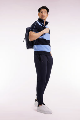 Polo cerclé en piqué coton à manches courtes en coton bleu - Image 3