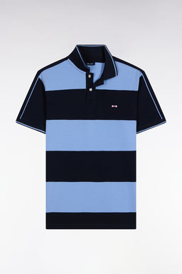 Polo cerclé en piqué coton à manches courtes en coton bleu - Image 2