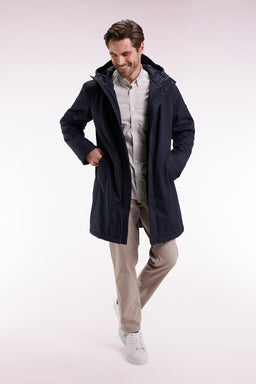 Parka longue en nylon marine à capuche intégrée - Image 3