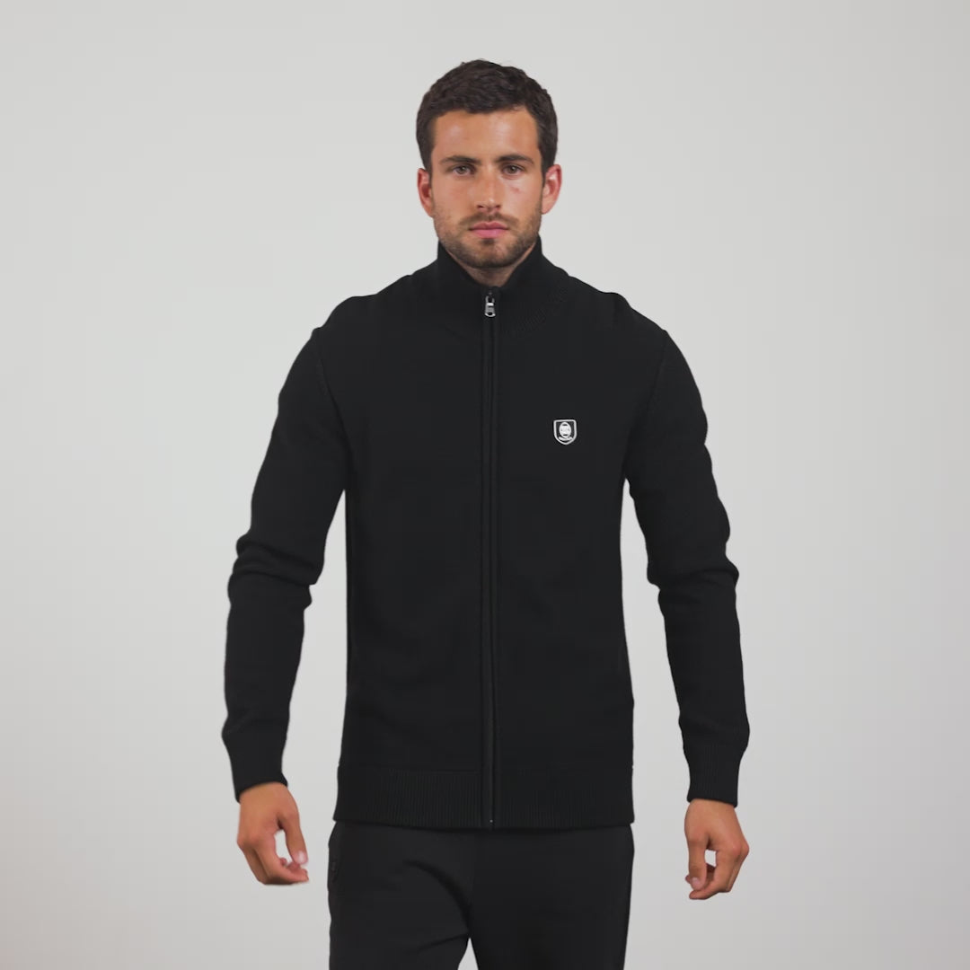 Cardigan noir zippé en jeu de mailles