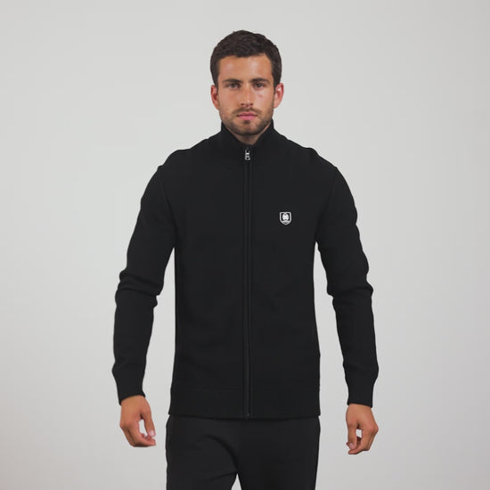 Cardigan noir zippé en jeu de mailles