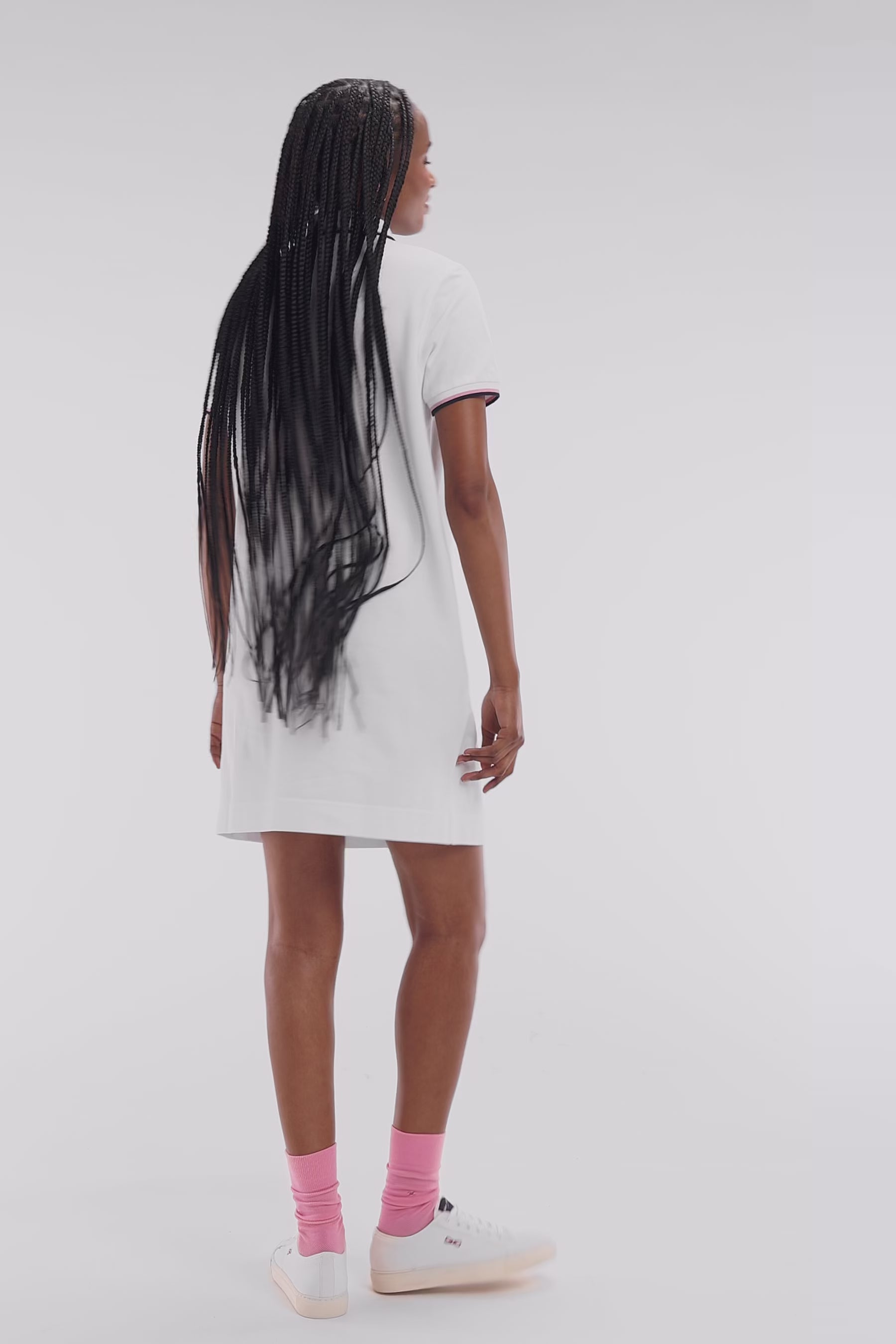 Robe maillot en coton blanc à détails tricolores