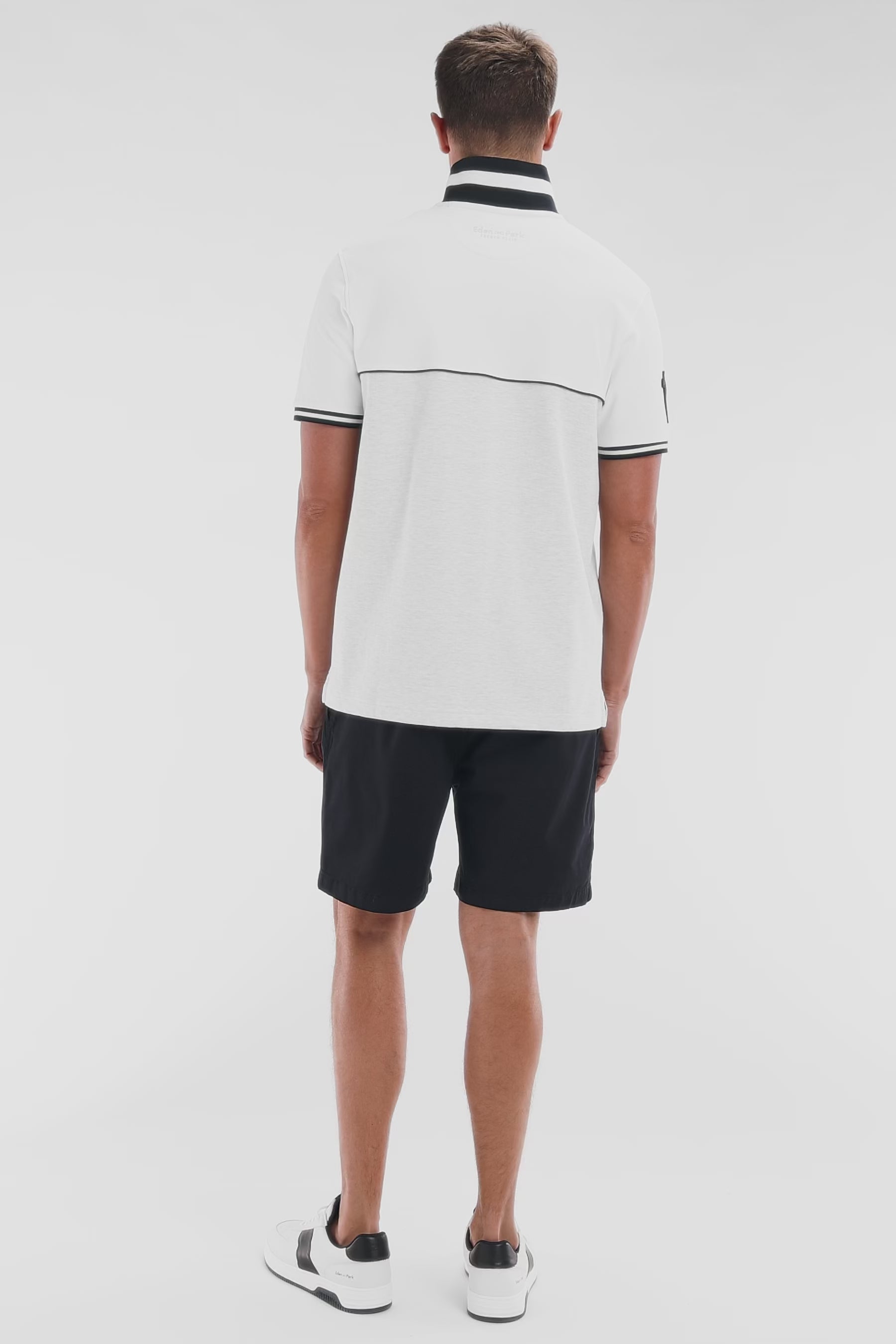 Polo à manches courtes bicolore en coton gris et blanc coupe décontractée