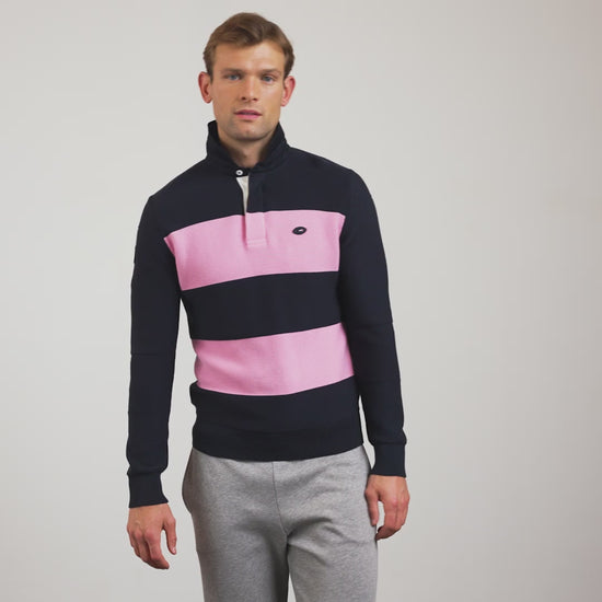 Pull bleu marine à rayures fantaisies
