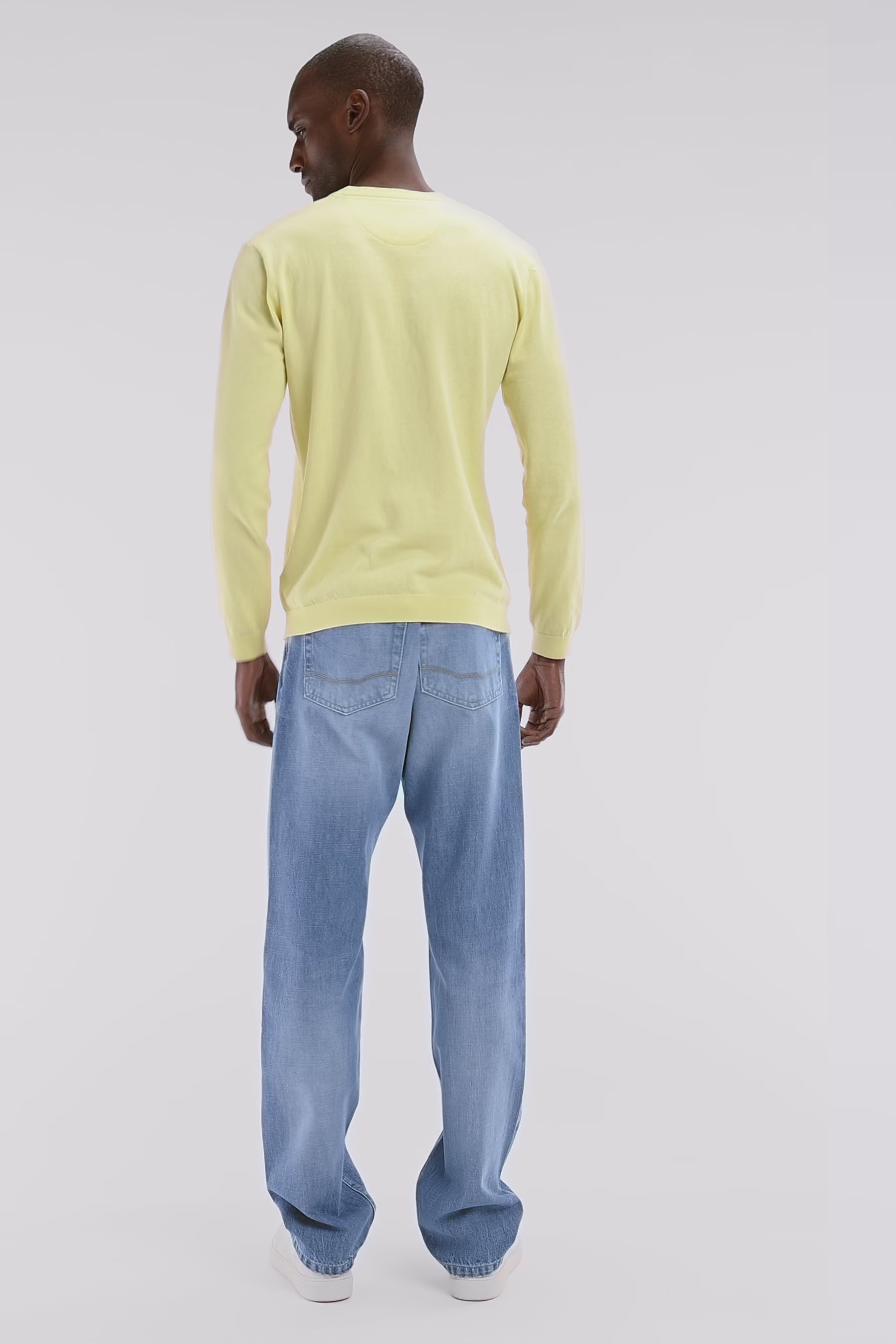 Pull col rond en coton et soie mélangés ivoire coupe droite