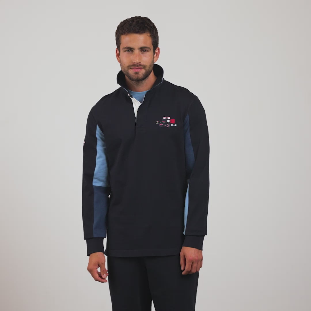 Maillot bleu marine colorblock manches longues
