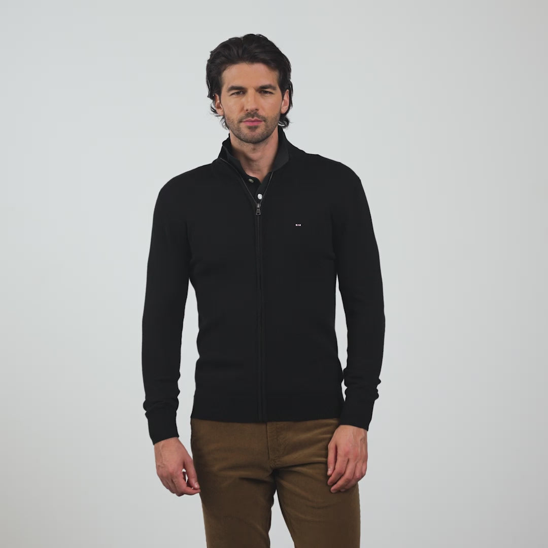 Cardigan noir zippé à col montant