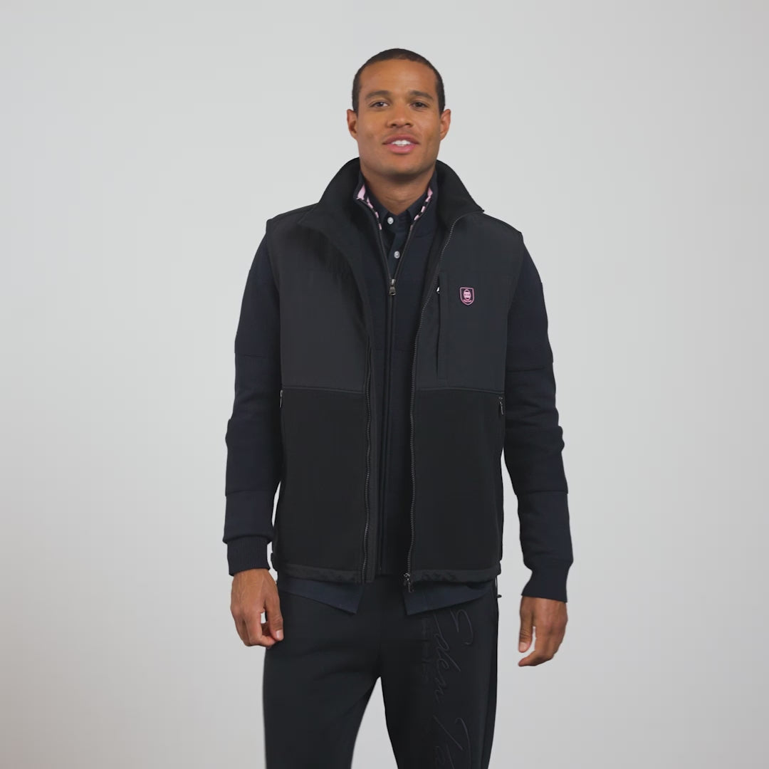 Sweat bleu foncé bimatière sans manches