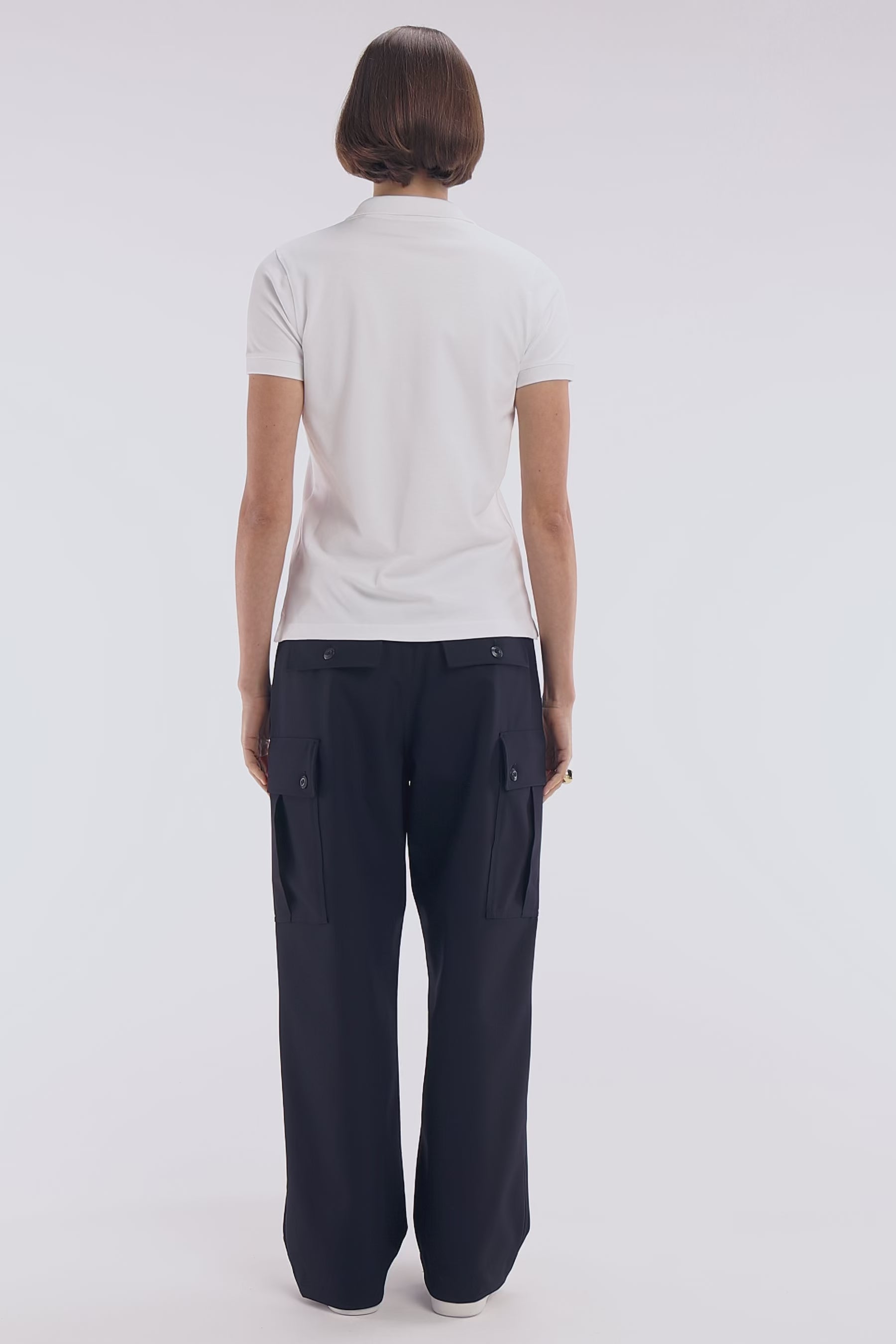 Polo à manches courtes en piqué de coton stretch blanc coupe ajustée