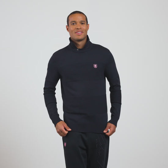 Pull bleu foncé à col rond jeu de maille