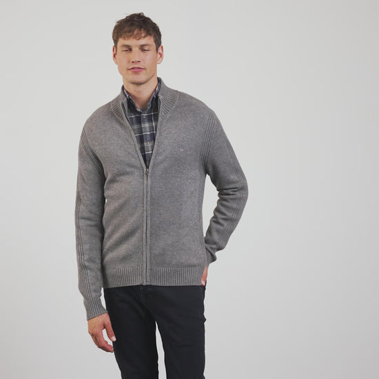 Cardigan gris zippé uni