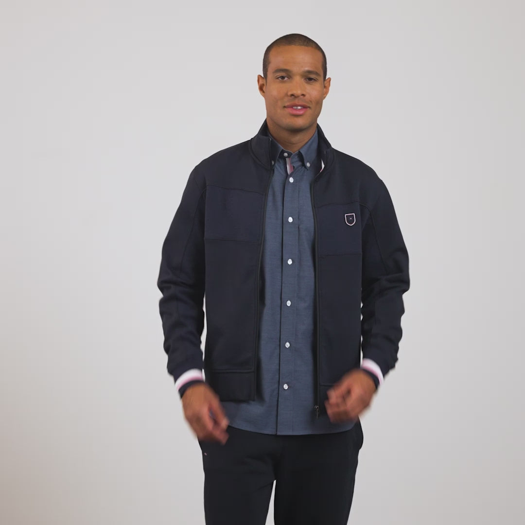 Sweat bleu foncé zippé colorblock