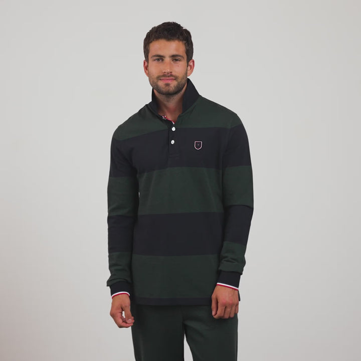 Polo vert rayé manches longues