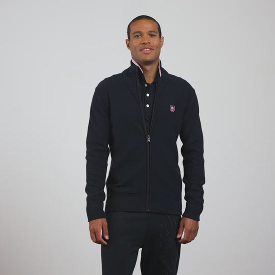 Cardigan bleu foncé zippé en jeu de mailles