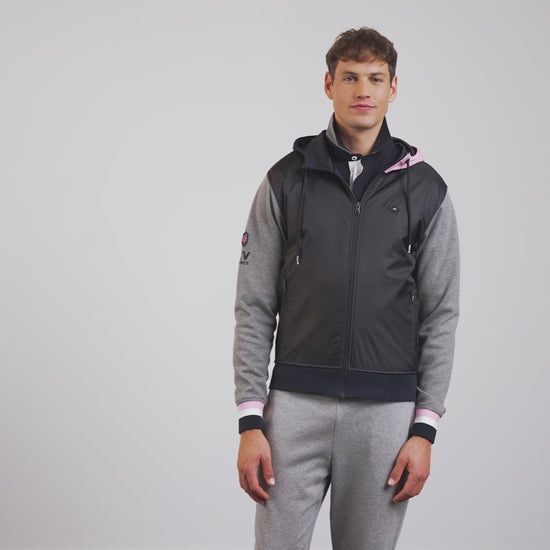 Sweat gris colorblock zippé à capuche