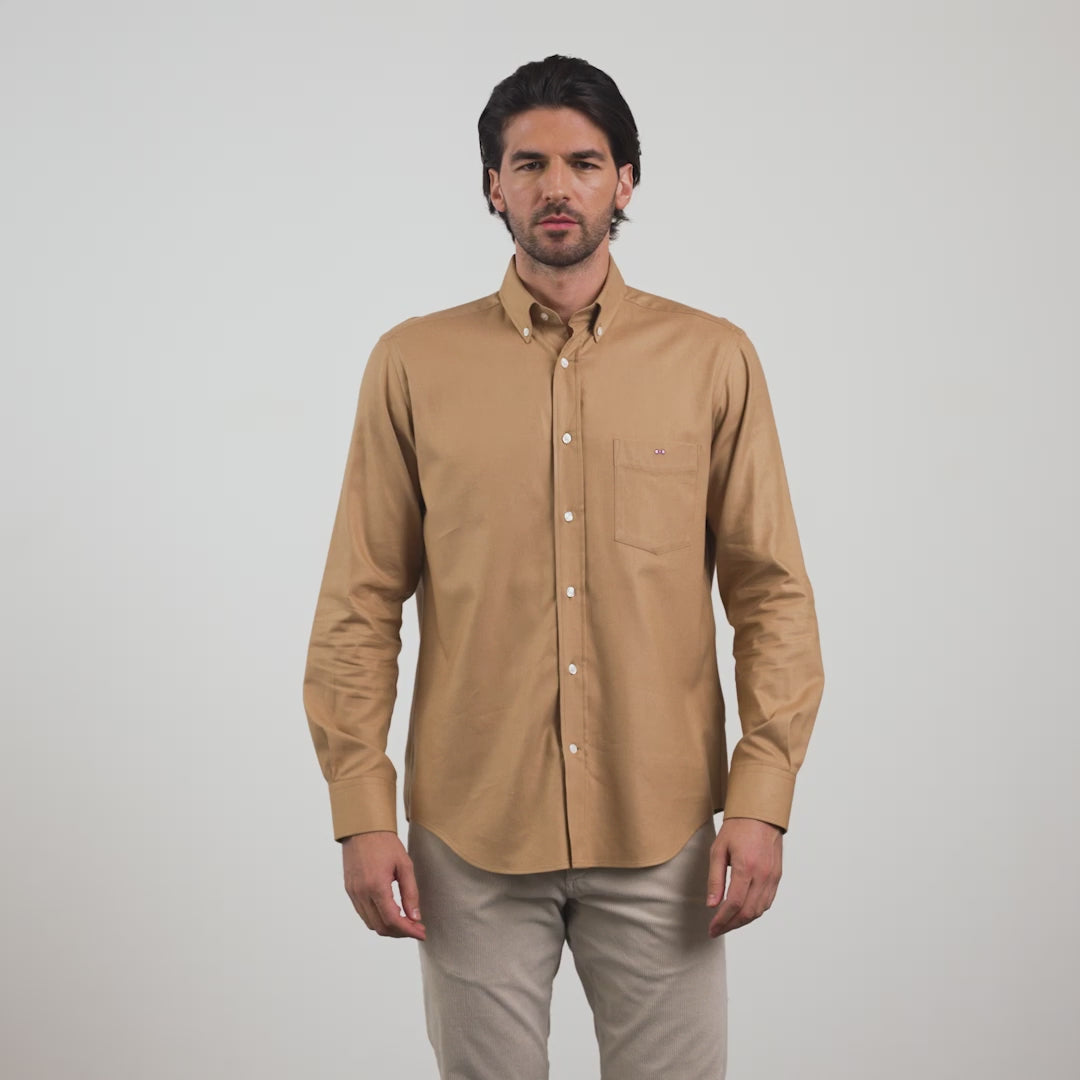 Chemise beige unie en flanelle