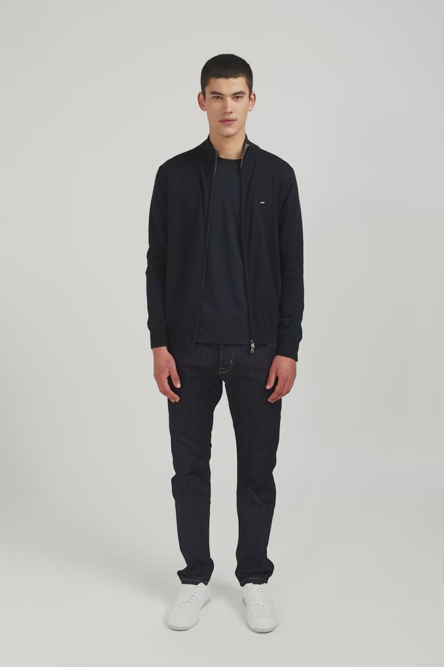 Black cotton cardigan with zipper – Eden Park