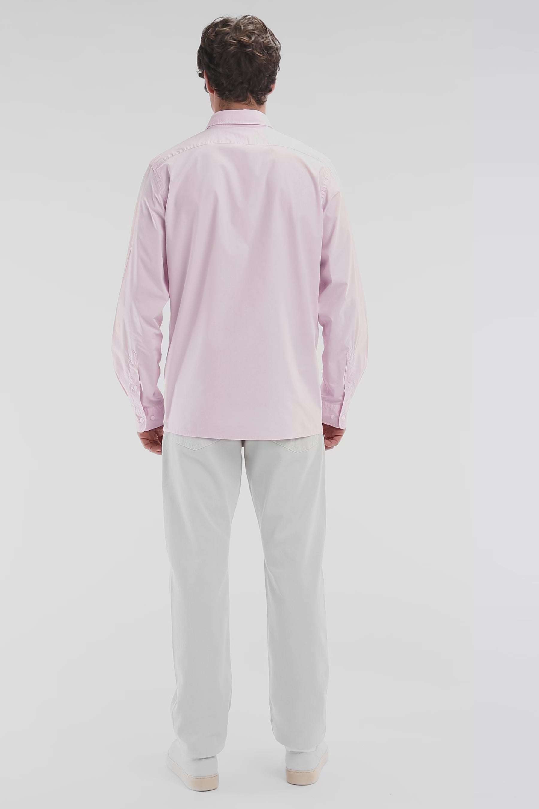 Chemise unisexe en coton et lyocell stretch rose coupe droite