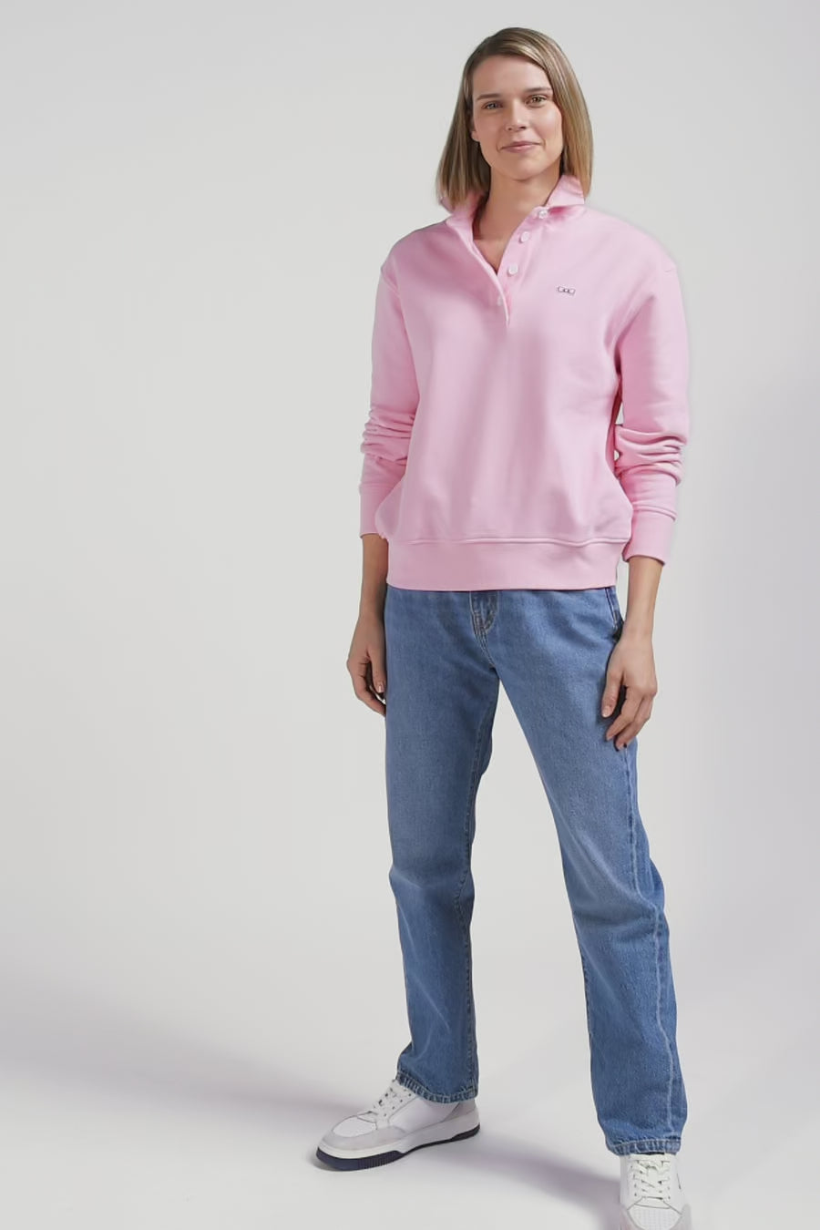 Sweatshirt rose col polo en coton