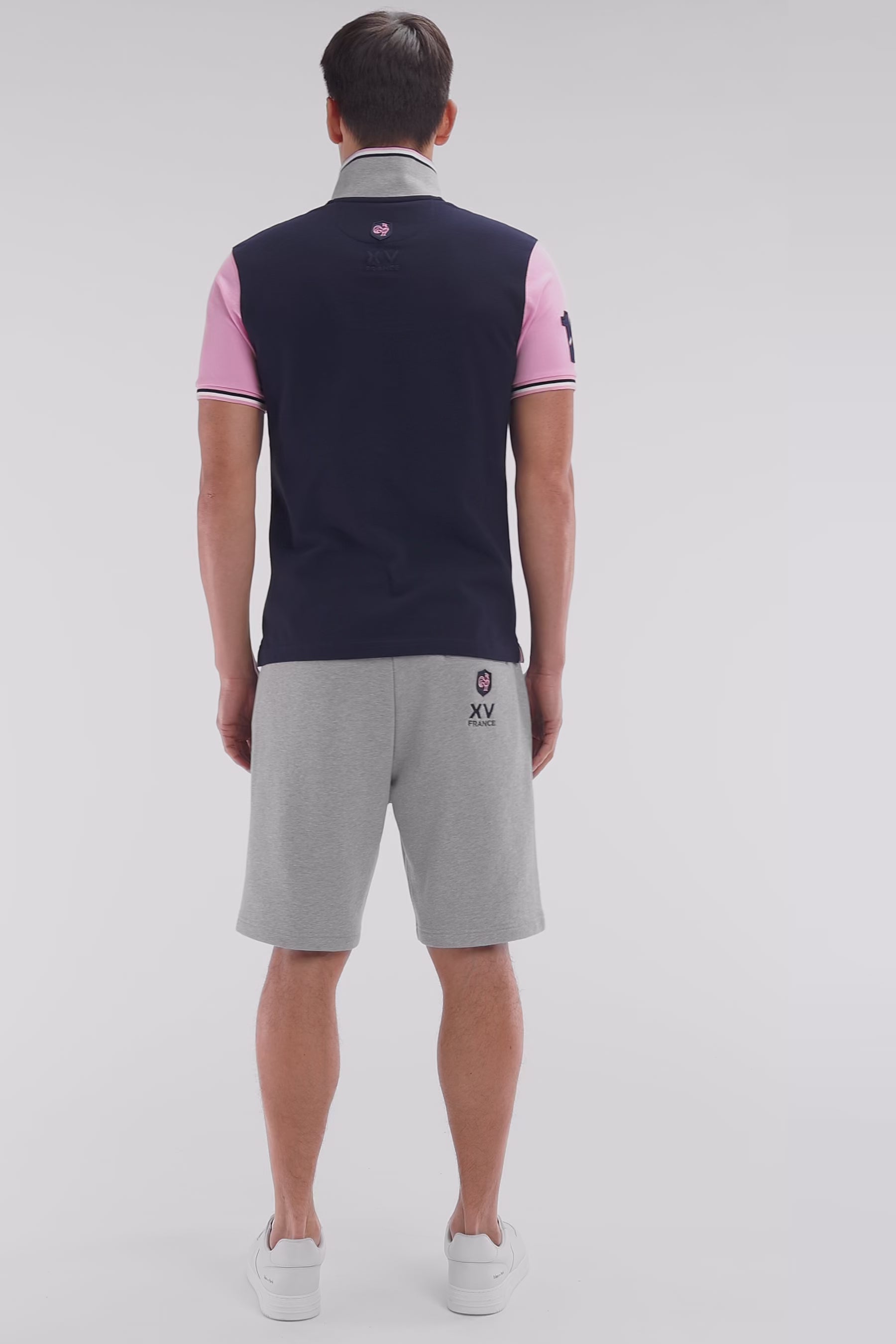 Polo à manches courtes en piqué coton marine broderie 10 manche coupe droite
