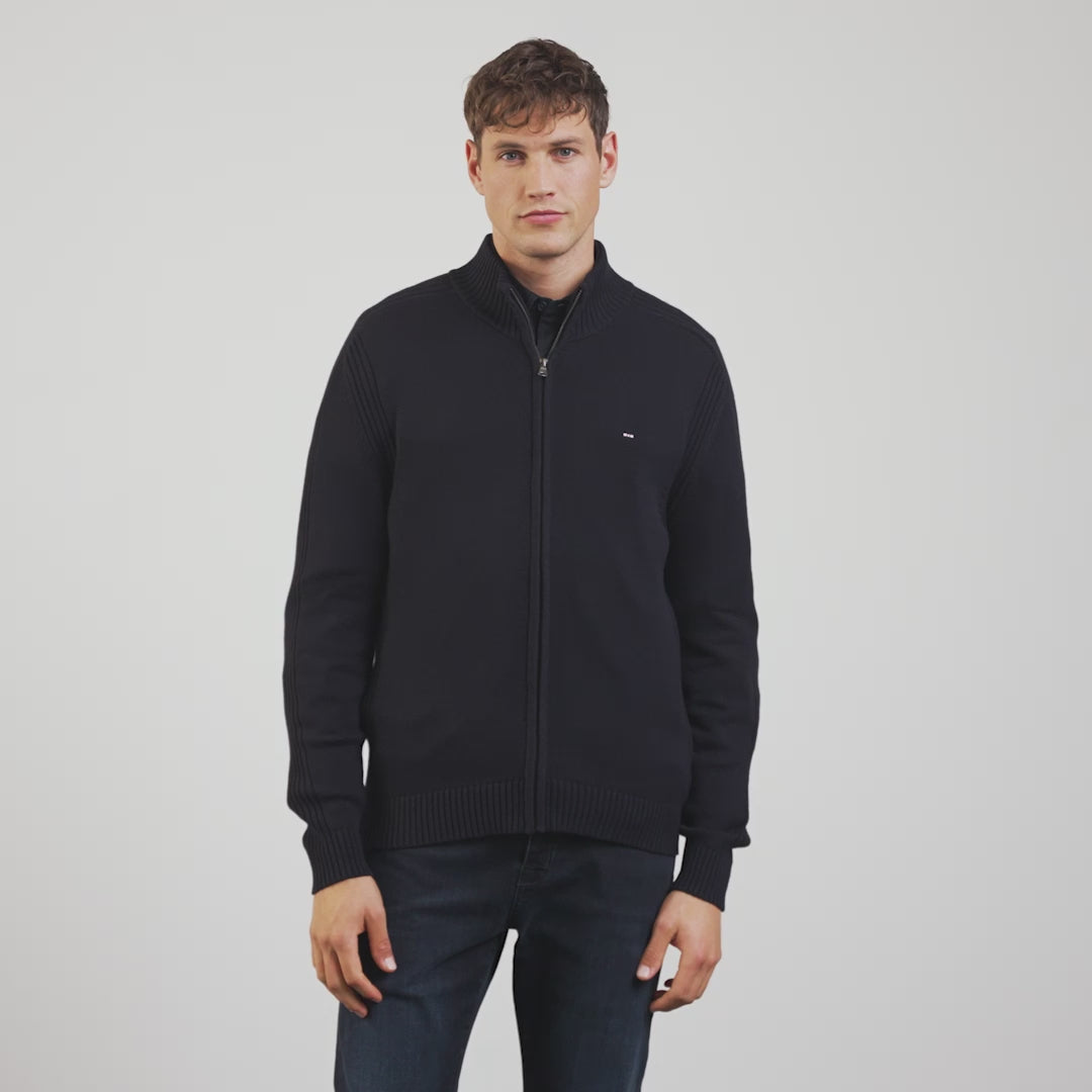 Cardigan bleu marine zippé uni