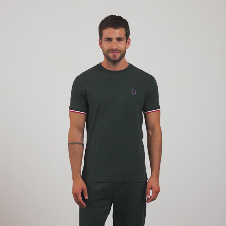 T-shirt vert foncé slim à détails tricolores