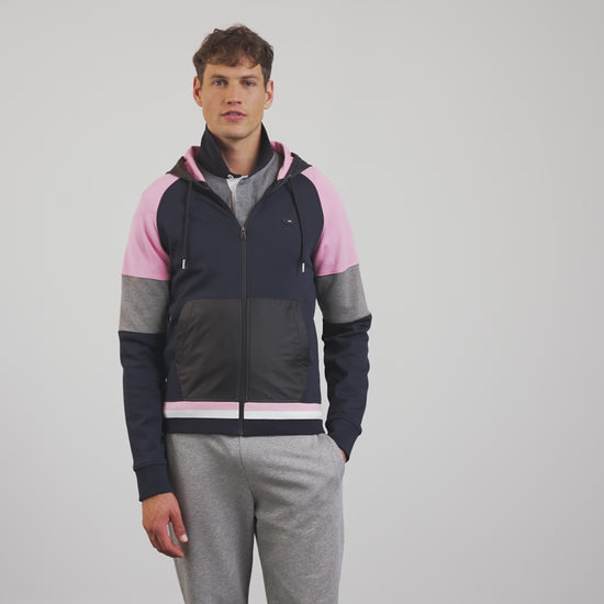 Sweat rose colorblock zippé à capuche