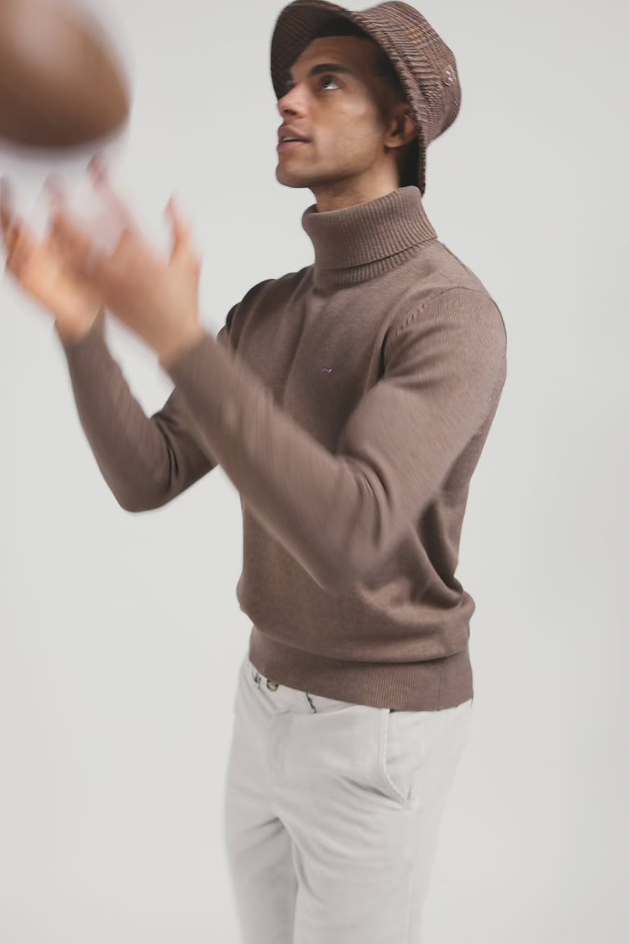 Pull col roule en laine et coton camel coupe Regular Eden Park
