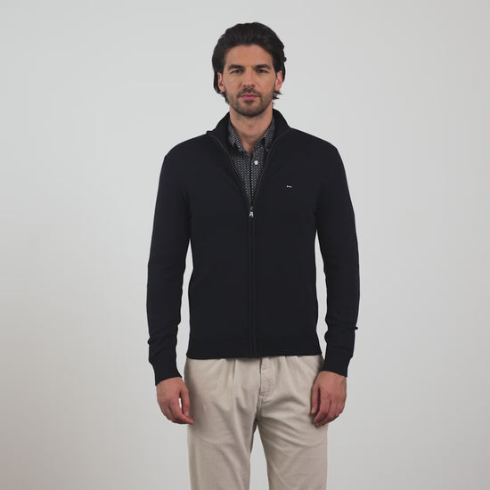 Cardigan bleu foncé zippé à col montant