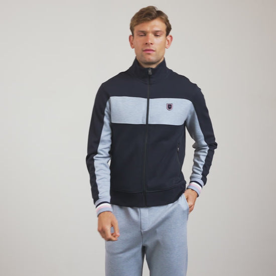Sweat bleu clair zippé colorblock