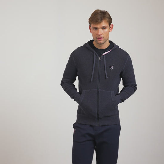 Cardigan bleu marine zippé en maille gaufrée