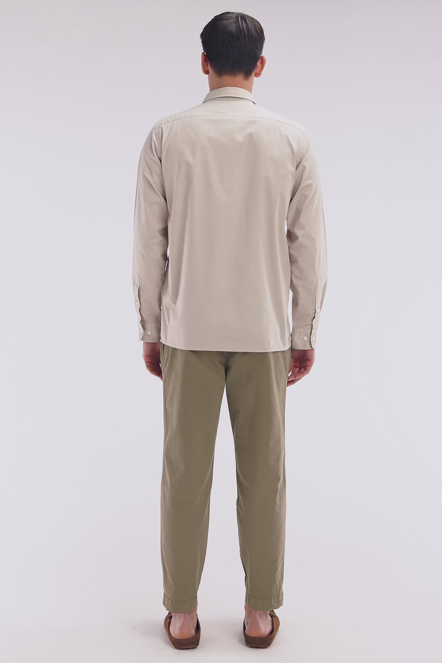 Chemise unisexe en coton et lyocell stretch beige coupe droite