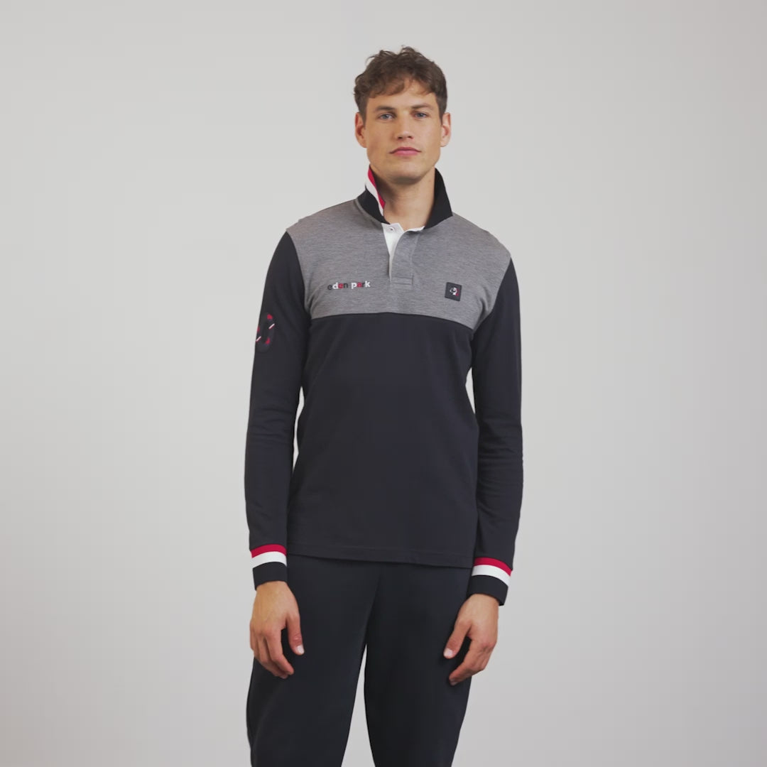 Polo gris colorblock manches longues