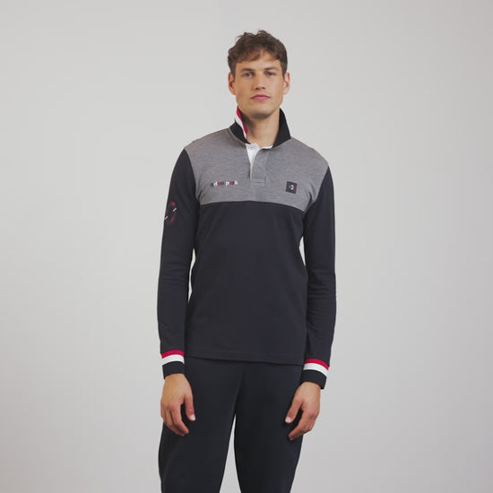 Polo gris colorblock manches longues