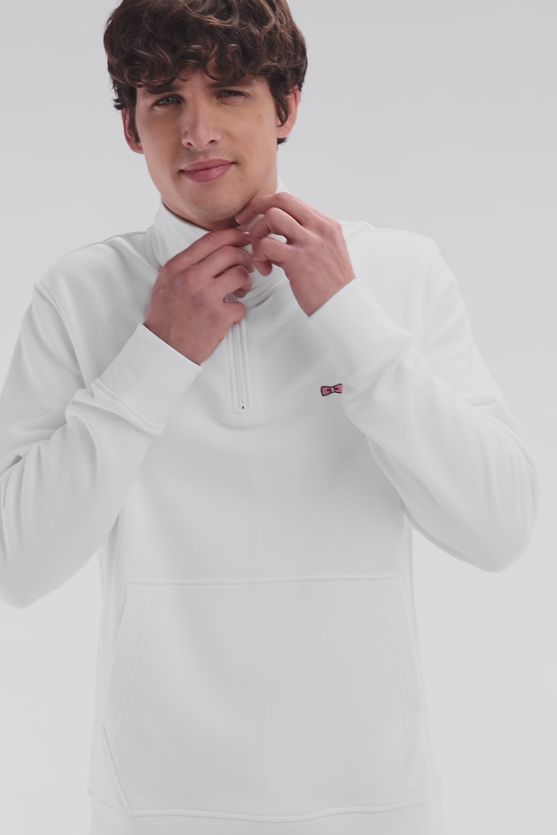 Sweatshirt à col zippé en coton blanc coupe droite – Eden Park