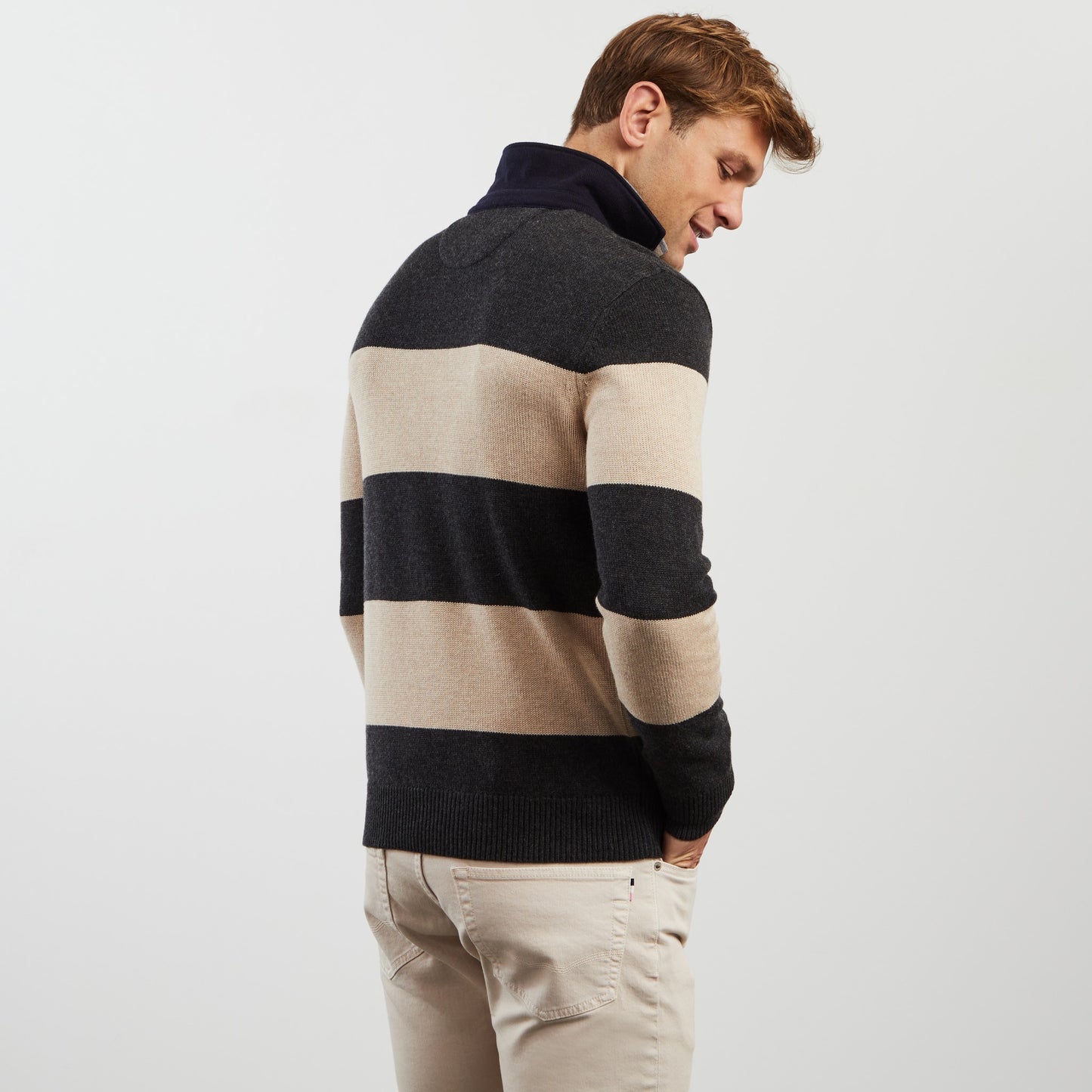 Beige striped polo-neck jumper