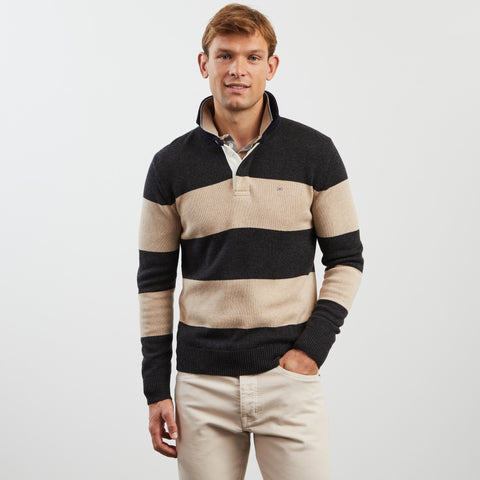 Beige striped polo-neck jumper - Image 3