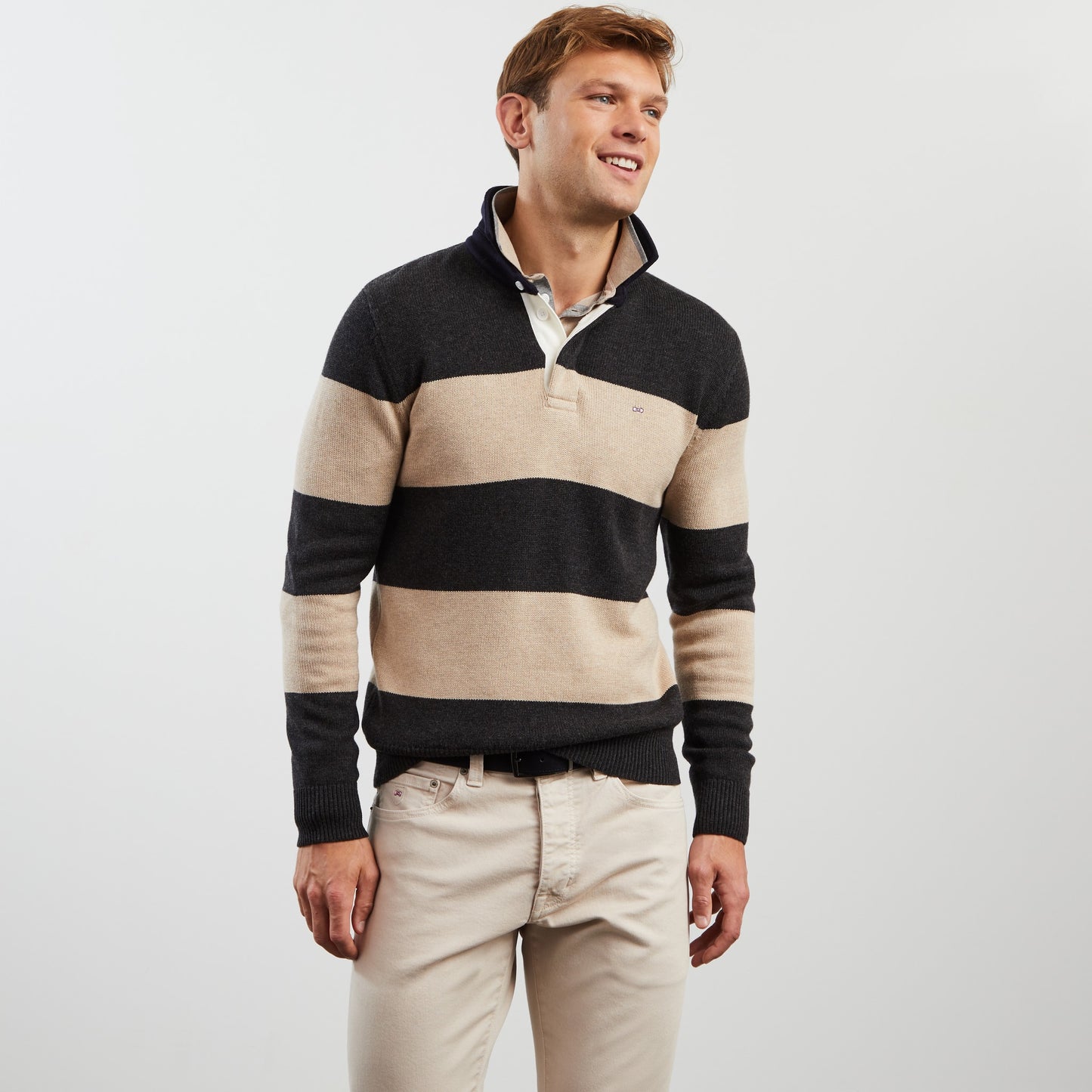 Beige striped polo-neck jumper