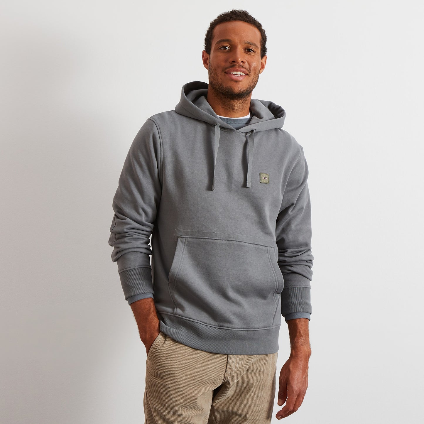 Hooded sweatshirt in khaki fleece