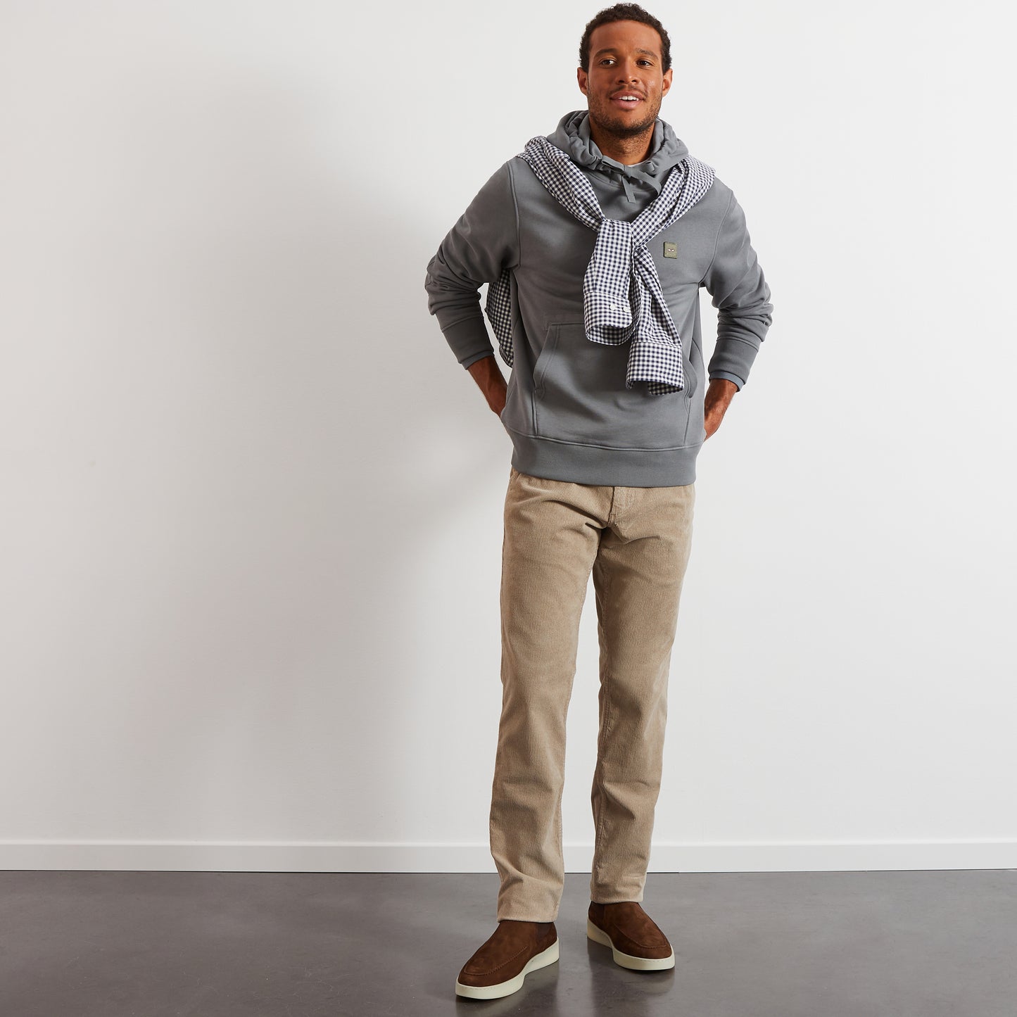 Hooded sweatshirt in khaki fleece