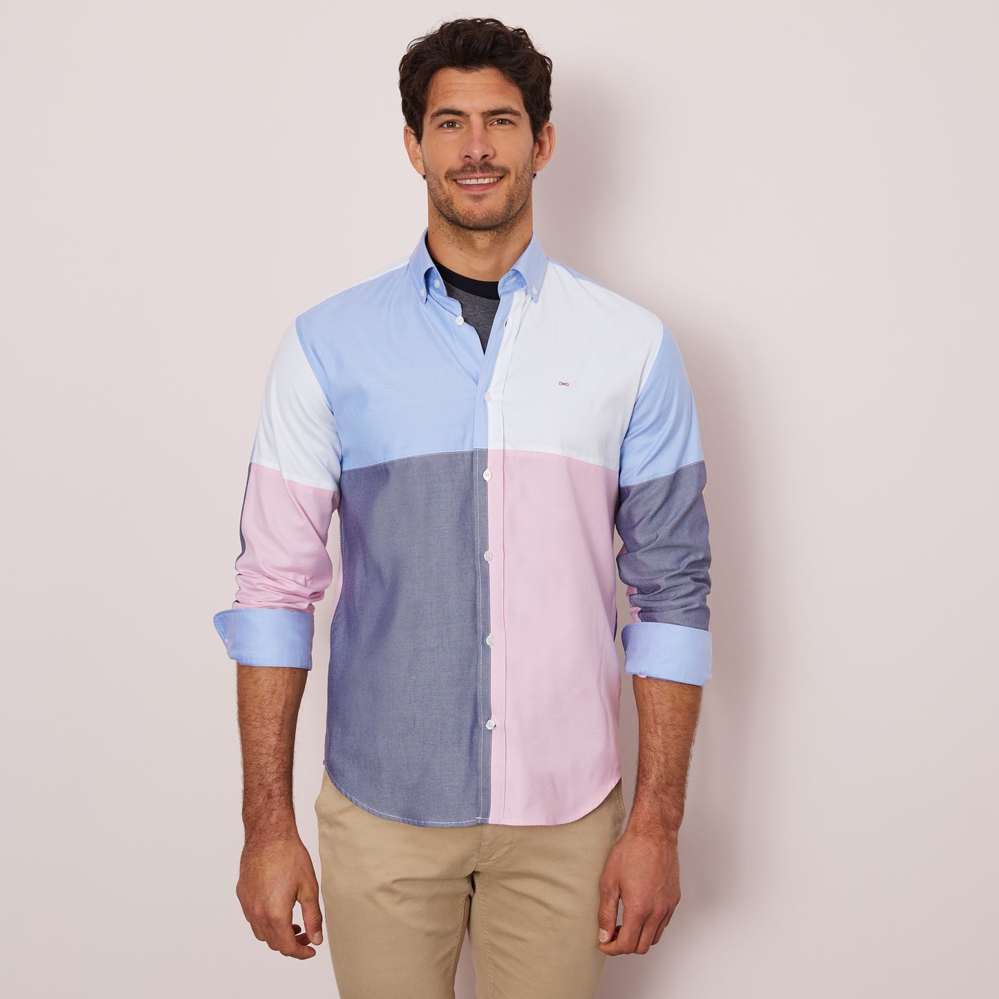 Chemise color-block en coton Oxford