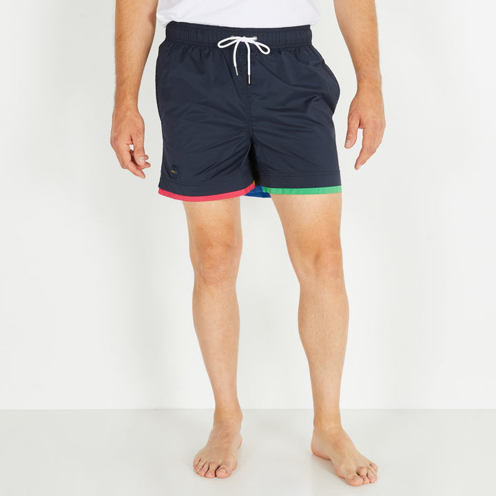 Short de bain bleu marine color-block